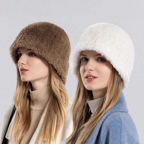 Basin Hat Women Winter Bucket Hat Cold-Proof Warm Knitted Wool Hat