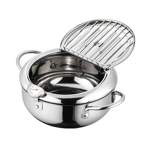 Deep Fryer Pot, Japanese Tempura Small Deep Fryer Stainless Steel Frying  Pot With Thermometer,Lid And Oil Drip Drainer Rack for French Fries Shrimp