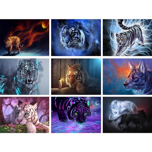 5D Diy Diamond Painting Animals Tiger Cross Stitch Set Full