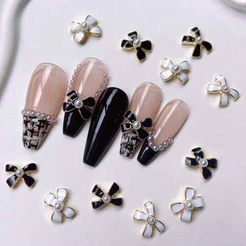 Nail Art Decoration Full Rhinestone Bow Knot Shaped 2pcs 3d Gold And Silver  Tone Nail Accessories