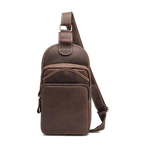 Men Crazy Horse Leather Casual Fashion Triangle Chest Sling Bag