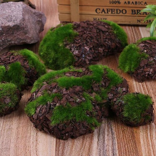 30pcs Fake Stone Artificial Moss Rocks Home Decor Simulation Plant DIY  Decoration For Garden and Crafting Green