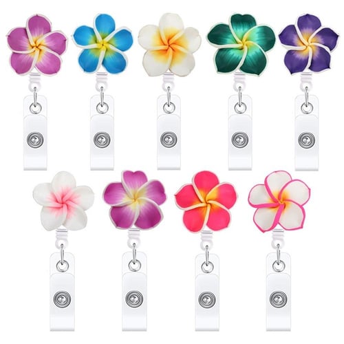 Cheap 1PC Creative Resin Rose Shape Retractable Nurse Badge Doctor ID Card Badge  Holder Anti-Lost Clip Key Ring Lanyards Office Supply