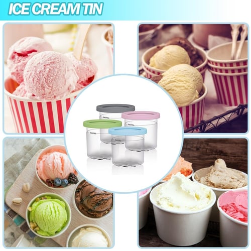 4Pcs Ice Cream Freezer Storage Containers Round Dessert Cups