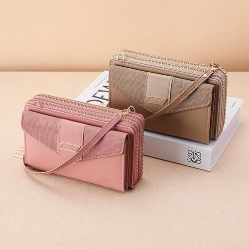 Double Zipper Women Leather Wallet Long Zipper Big Capacity Bag Purse  Handbag