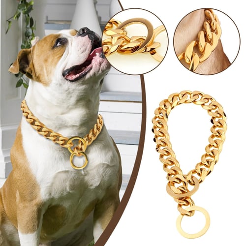 Gold Dog Collar Chain With Steel Buckle Width, Stainless Steel Cuban Link  Slip Chain Training Collar Necklace-f