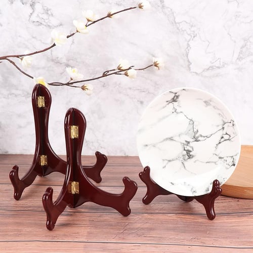 Wooden Plate Stands, Wooden Decorative Plate Stand, Wooden Display Stand,  For Home Decorations, Picture Frame, Easels, Artwork (1pcs, Brown)