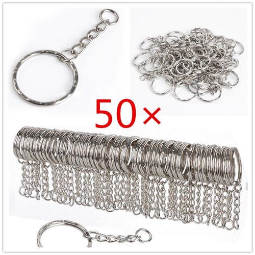 50pcs Key Rings Chains Split Ring Hoop Keychain Holders Metal Loop