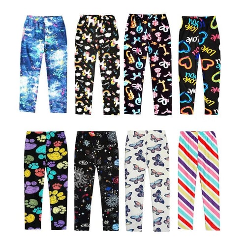 Cheap 2-12 Years Kids Girls Plush Warm Leggings Printed Comfortable Elastic  Pants