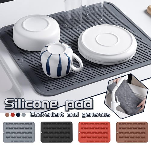 Kitchen Silicone Drain Pad Storage Dish Cup Pan Drying Mat Drainer Tray  Non-slip