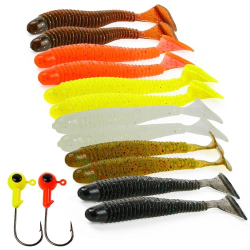 50 Pcs Fishing Lures Kit Worm Fishing Soft Plastic Lures Set with
