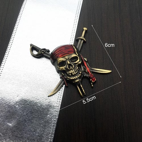 Sticker autocollant skull and bones pirate chrome badge 3d métal 6