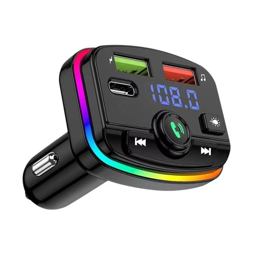 Car Bluetooth 5.0 Fm Transmitter Pd Type-c Dual Usb 3.1a Fast Charger  Colorful Ambient Light Handsfree Mp3 Modulator Player