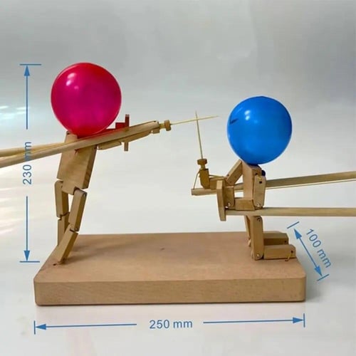Handmade Wooden Fencing Puppets, Wooden Bots Battle Game For 2 Players Whack  A Balloon Party Games