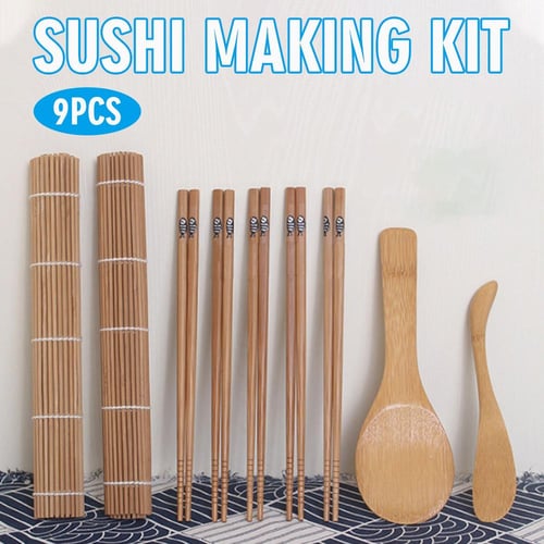 9pcs DIY Reusable Bamboo Rolling Mat Sushi Making Kit Home Rice Spreader  Party