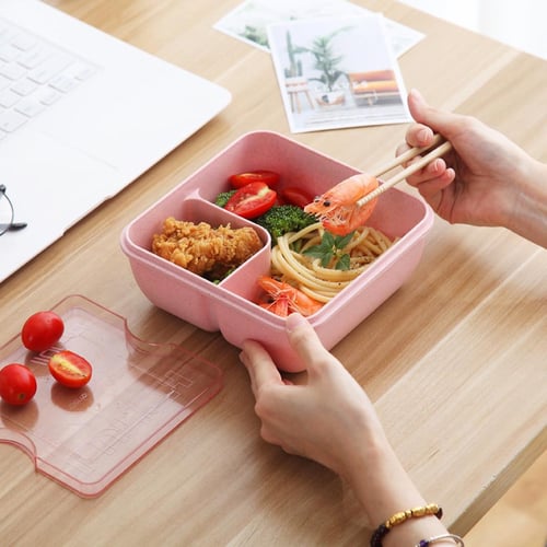 Lunch Box With Tableware, Square Divided Microwave Oven Bento Box