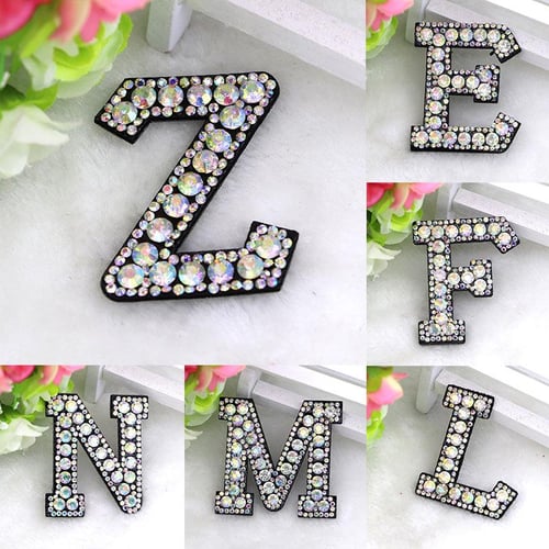 A-Z 1pcs Rhinestone English Alphabet Letter Applique 3D Iron On letters  Patch For Clothing Badge Paste For Clothes Bag Shoes