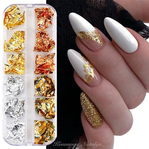 Nail Art Gold Foil Powder & Glitter Foil Flakes, Diy Nail Varnish Gel  Decoration