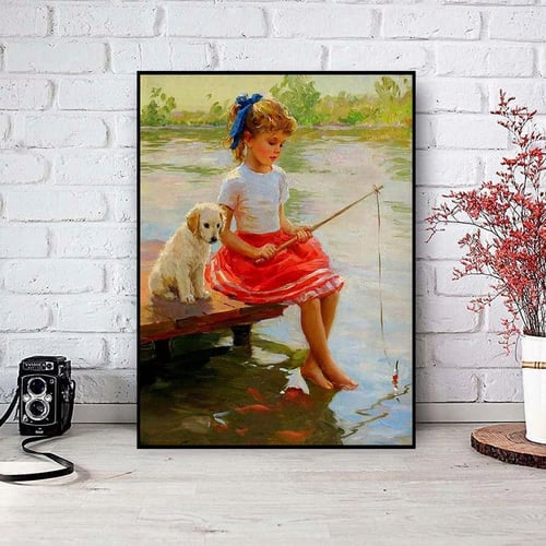 Diamond Painting Dogs and Vase Flower, Full Image - Painting