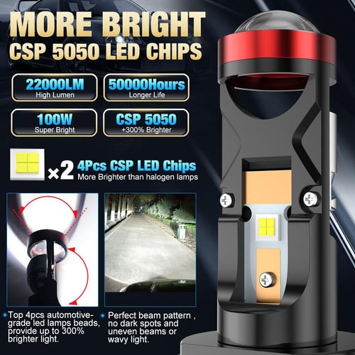 LED Headlight Bulbs, 360 Led Lamp Chips Car 100W Super Bright 60000LM  Headlight Led Bulbs for Auto 12V,6000K Cool White, Mini Size, 2-Pack,9005