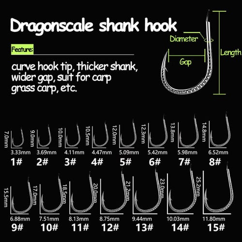 Silver Color Strong Carp Fishing Hook Barbed Dragon Scale Fish Hook Size 1  ~ Size 13 Herring Grass Carp Hooks - buy Silver Color Strong Carp Fishing  Hook Barbed Dragon Scale Fish