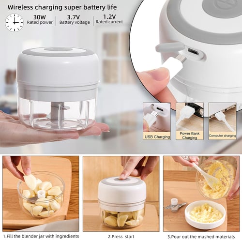 Electric Food Chopper Small Garlic Chopper Mini Vegetable Chopper, Cordless  USB Charging Kitchen Food Masher Tools 100ml/250ml