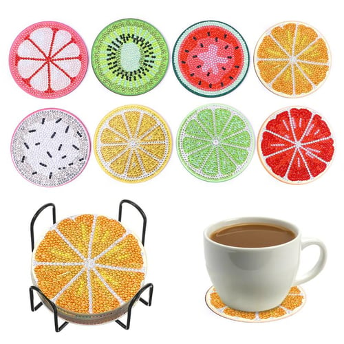 8pcs Round Sunflower Diamond Painting Coaster Set Handmade Diy Diamond Art  Coasters With Holder For Beginners