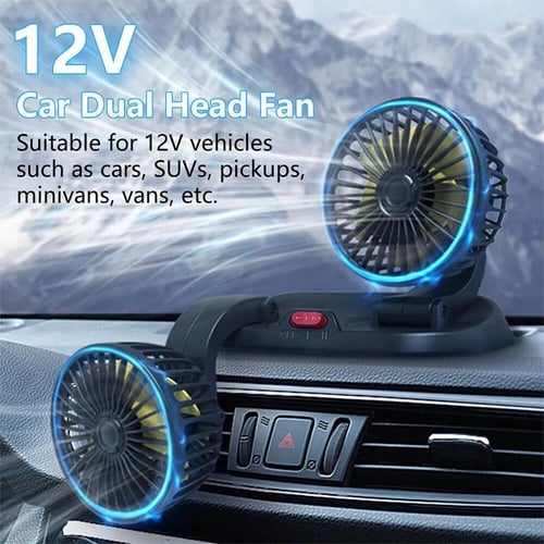 Car Fan with 360 Degree Adjustable Dual Head 3 Speed USB Charging Fan Mini