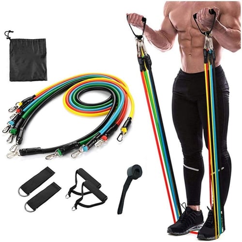 Fitness 11pc Resistance Bands Set - 5 Heavy Duty Latex Gym Band with  Handles - with Ankle Straps and Door Anchor for Legs and Butt Exercise -  for Men