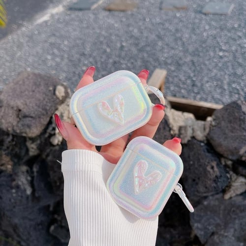 Fashion Glitter Shiny Heart Wireless Earphones Case For Airpods Pro 2nd  Cover AirPods 3 airpods 1 2 Charging Box with Keychain