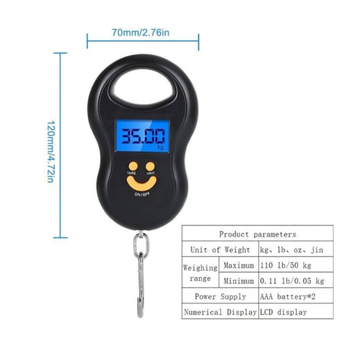 Digital Fish Scale Hanging Scale with Tape Measure,Temperature Display ( F/  C),Backlit LCD Display,110