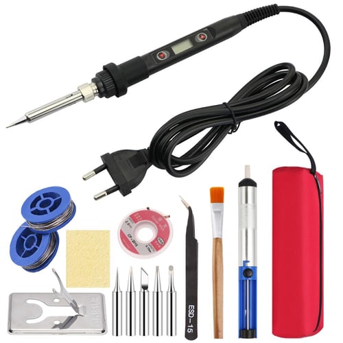 Soldering Iron Kit, 60W gun with Ceramic Heater, 9-in-1 solder kit tool,  Adjustable Temperature 200 to 450℃, Iron Tips, wire, Solder Stand for  Welding
