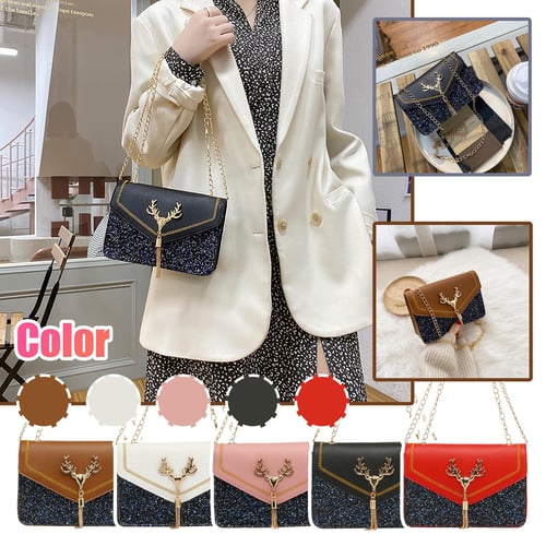 Foraging dimple Summer Korean Small Square Frosted Sequin Iron Tassel Color  Chain Shoulder Bag