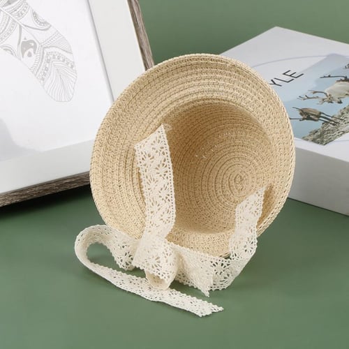 Dollhouse Miniature Simulation Cute Straw Hat With Lace Straps Diy