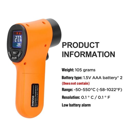 HW550 Digital LCD Infrared Thermometer Non-Contact Laser Industrial  Pyrometer Temperature Gun - Orange