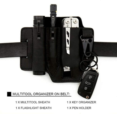 Multifunction Belt Sheath, Men's Leather Edc Pocket Organizer