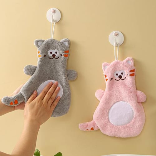 Cute Kitty Hand Towel Kitchen Hanging Bath Towels Microfiber Coral Fleece  Hand Towel with Convenient Hanging Loop Ultra Absorbent Fast Drying