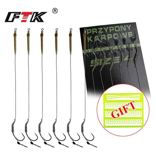 FTK 18.5cm 6-8pcs Leader Carp Fishing Hooks Hair Equipment with