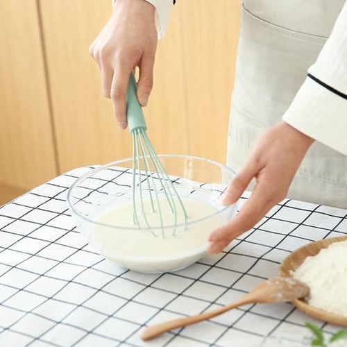 Silicone Egg Mixer Egg Beater Manual Self Turning Wooden Handle