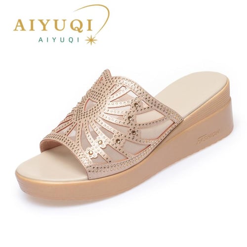 Fashion Women Sandals Waterproo Sli On Round Female Slippers