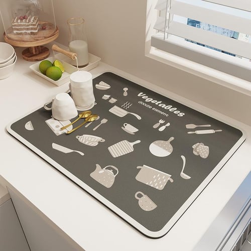 Drain Pad Rubber Dish Drying Mat Super Absorbent Drainer Mats Tableware  Bottle Rugs Kitchen Dinnerw