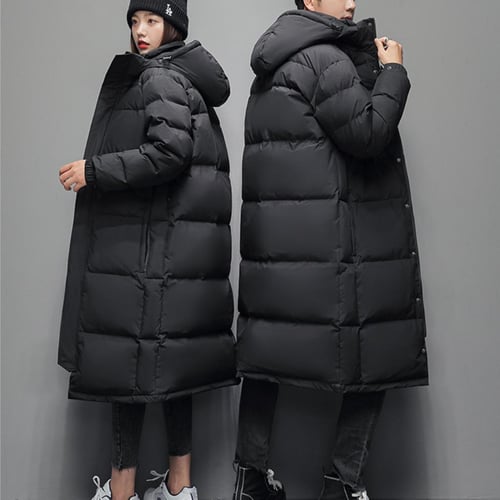 Winter Black Long Down Jacket For Male And Female Couples Korean Version  Loose And Extra Long Thickened Over Knee Jacket - AliExpress