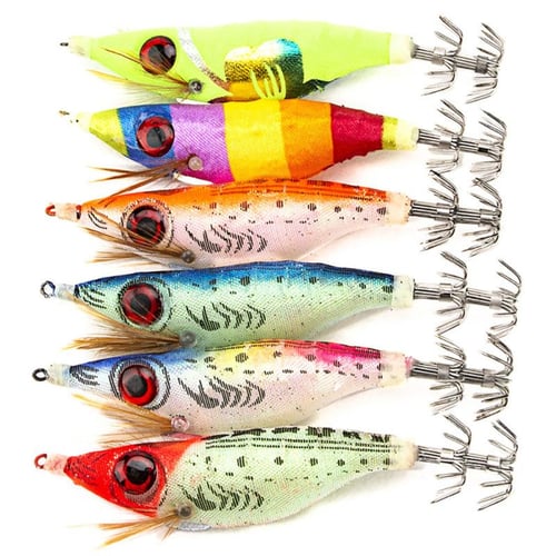 5pcs Luminous Squid Jig Hooks Octopus Fishing Baits Set With Double Layer  Hook For Freshwater Seawater