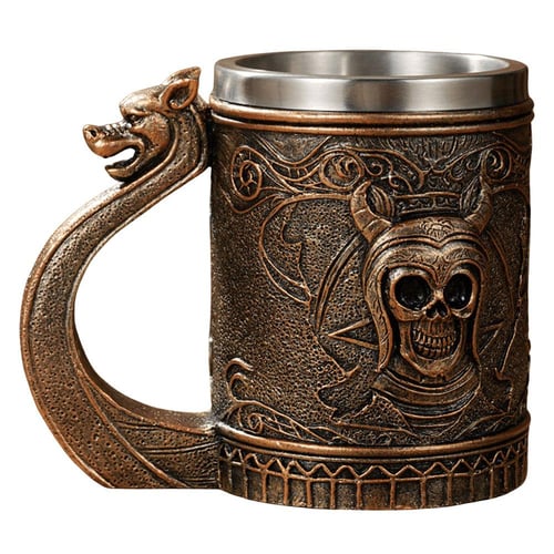 Tankard Mug, Stainless Steel Viking Beer Mug, Double-Barrel Insulation  Wooden Beer Tankard Cup, 600ml Wooden Medieval Mugs, Beer Cup Stein for