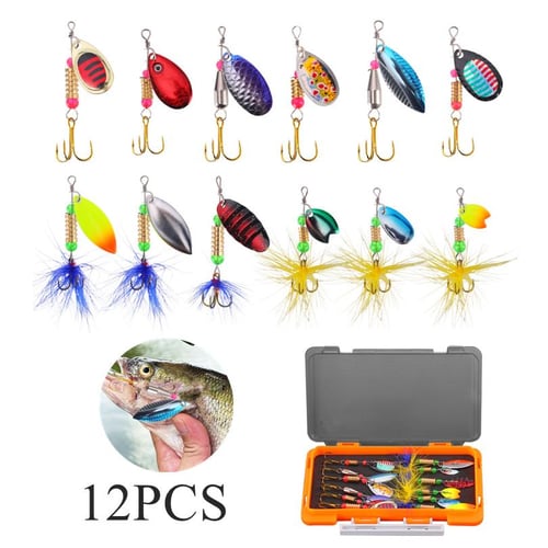 12pcs Hard Metal Spinner Lures Baits for Bass Trout Salmon Fishing with  Tackle Box, Feather Rooster Tail Fishing Lures Kit - buy 12pcs Hard Metal