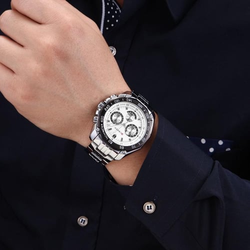 Curren Black Gold Watch for Men Fashion Quartz Sports Wristwatch  Chronograph Clock Date Watches Stainless Steel Male Watch