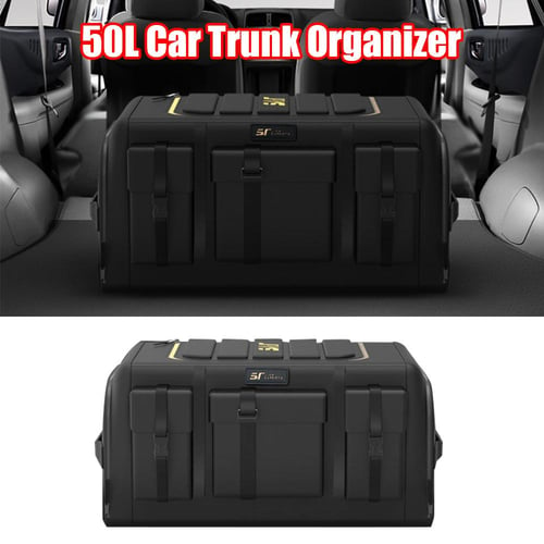 1x Car Trunk Organizer Box with Lid PU Leather Auto Storage Bag Collapsible