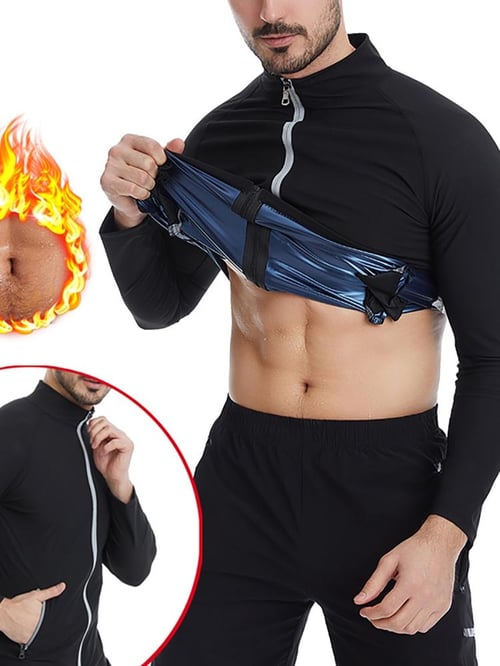 NINGMI Sauna Suit for Men Hot Sweat Suit Sauna Shirt Sweat Body Shaper  Workout Neoprene Suit Zipper Short Sleeve