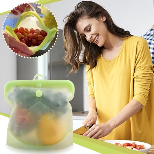 Silicone Food fresh bag fruit meat milk storage containers refrigerator bag  zip