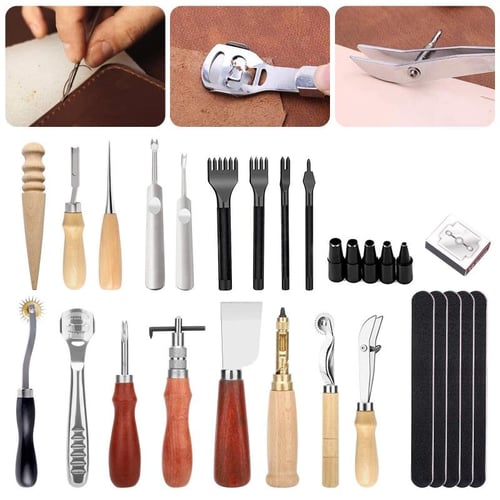 24pcs Leather Craft Tools Kit Hand Leathercraft Accessories Leather Making  Tool